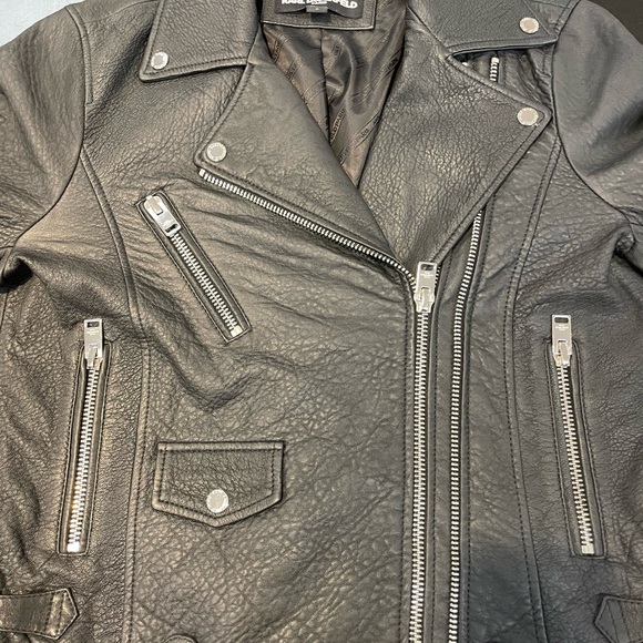 Women’s Karl Lagerfeld leather jacket size medium black. - Picture 1 of 6